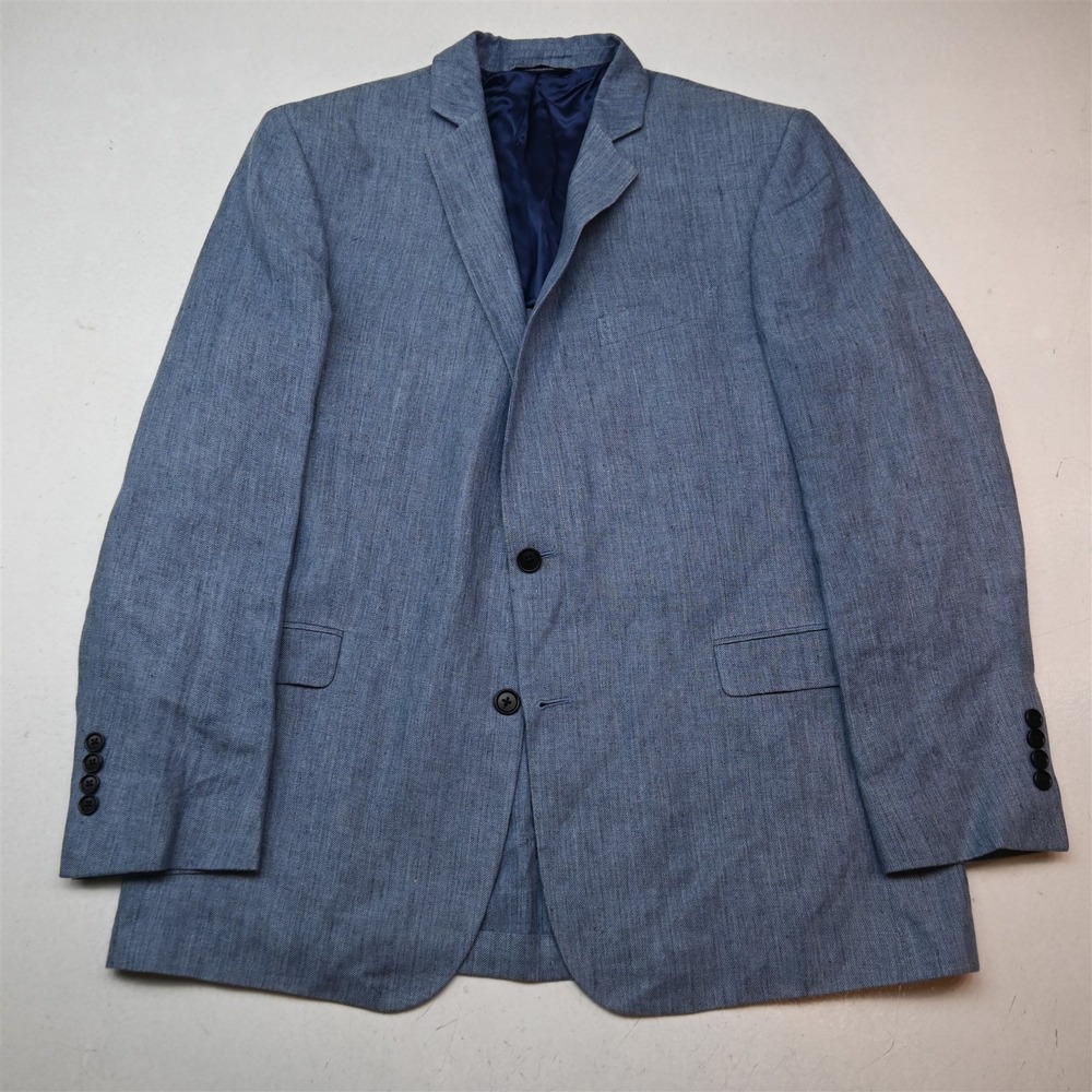 Brooks Brothers 44L Blue Herringbone 100% Linen Regent Soft Shoulder Mens Blazer
